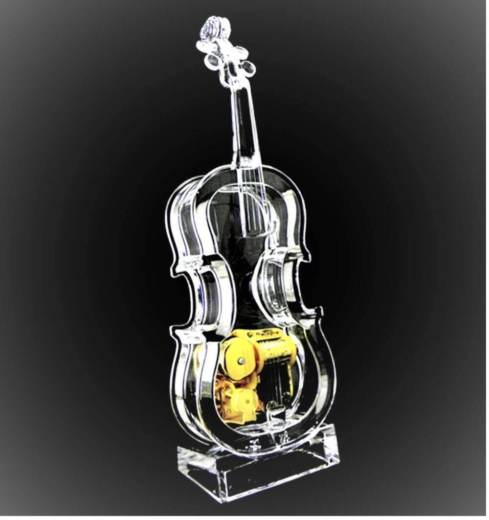 7166 Mechanical Wind-up Violin Music Box with LED Lights Transparent Acrlic